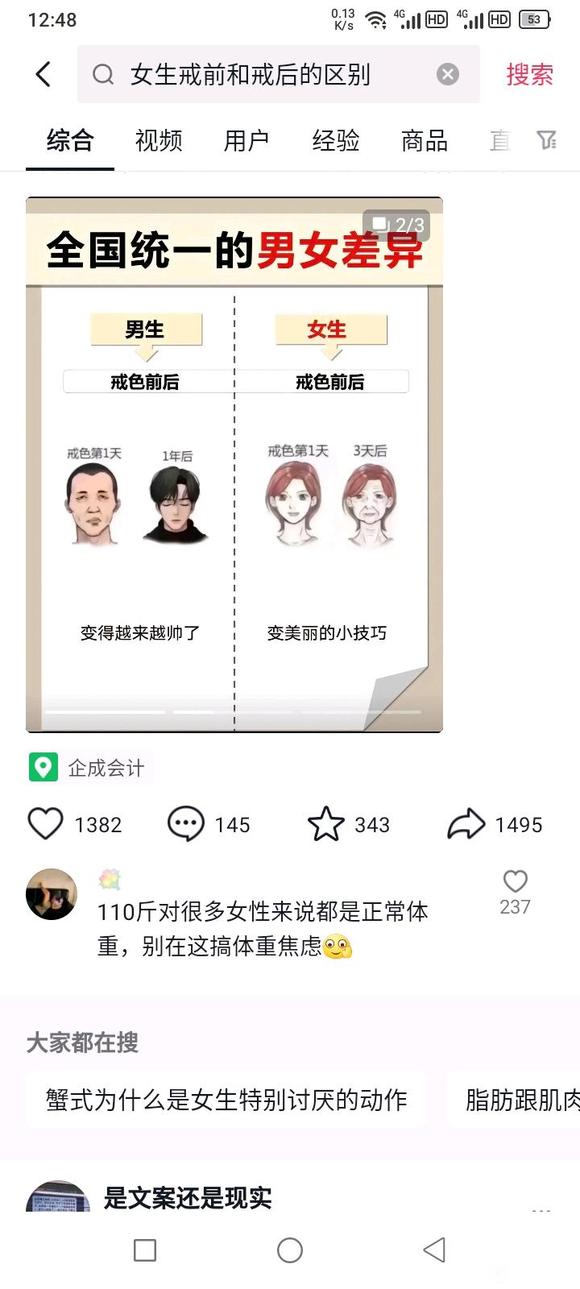 ”突然发现很多抖音都说女子戒色不好，这帮人是骗子吧。